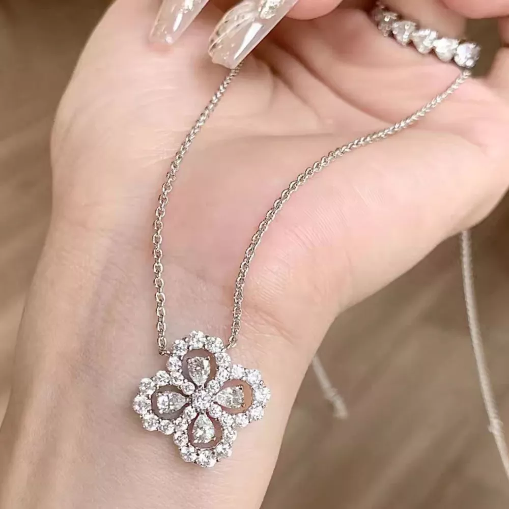 Moissanite 925 Sterling Silver Clover Pendant Necklace, image 10