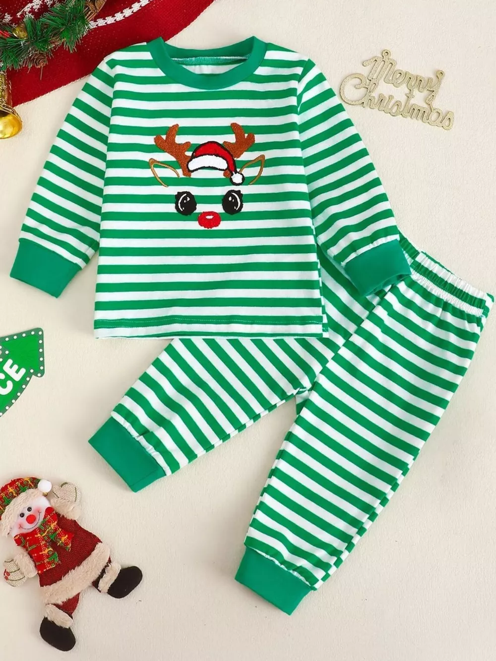 Children's Christmas Striped Pajama Set, image 10