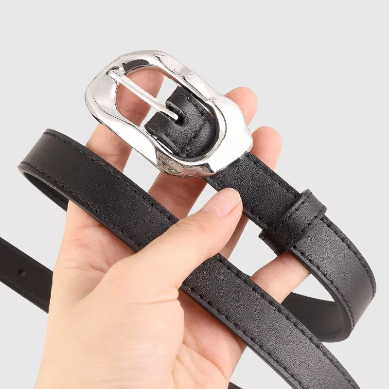 Leather Belt with Silver Buckle, image 2