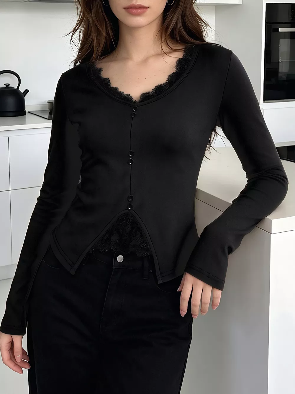 Lace Detail Long Sleeve T-Shirt, image 6