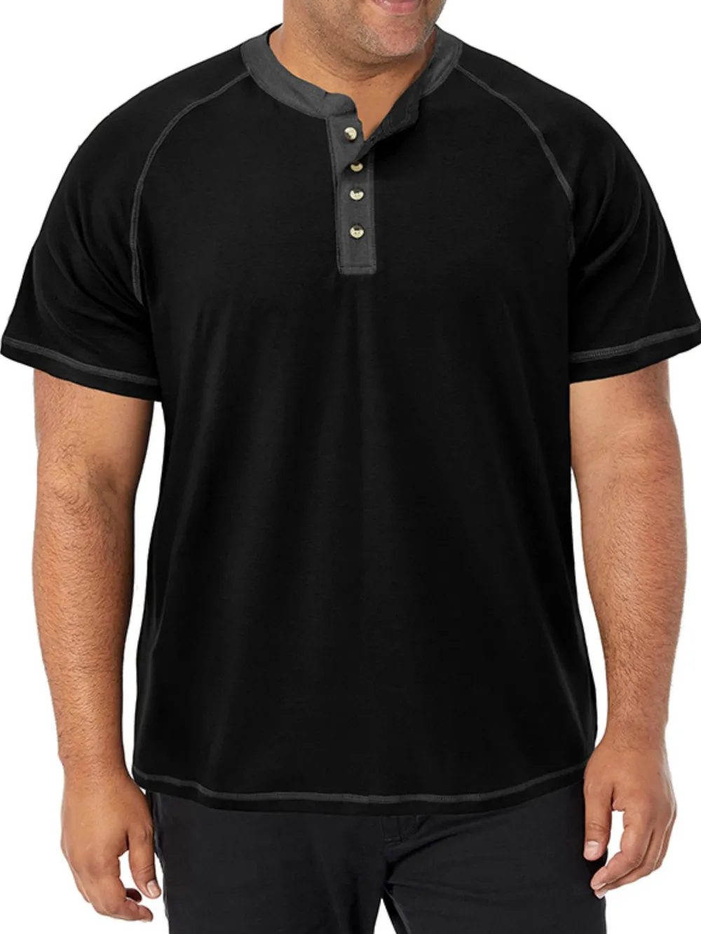 Men's Plus Size Contrast Stitch Henley Polo Shirt, image 6