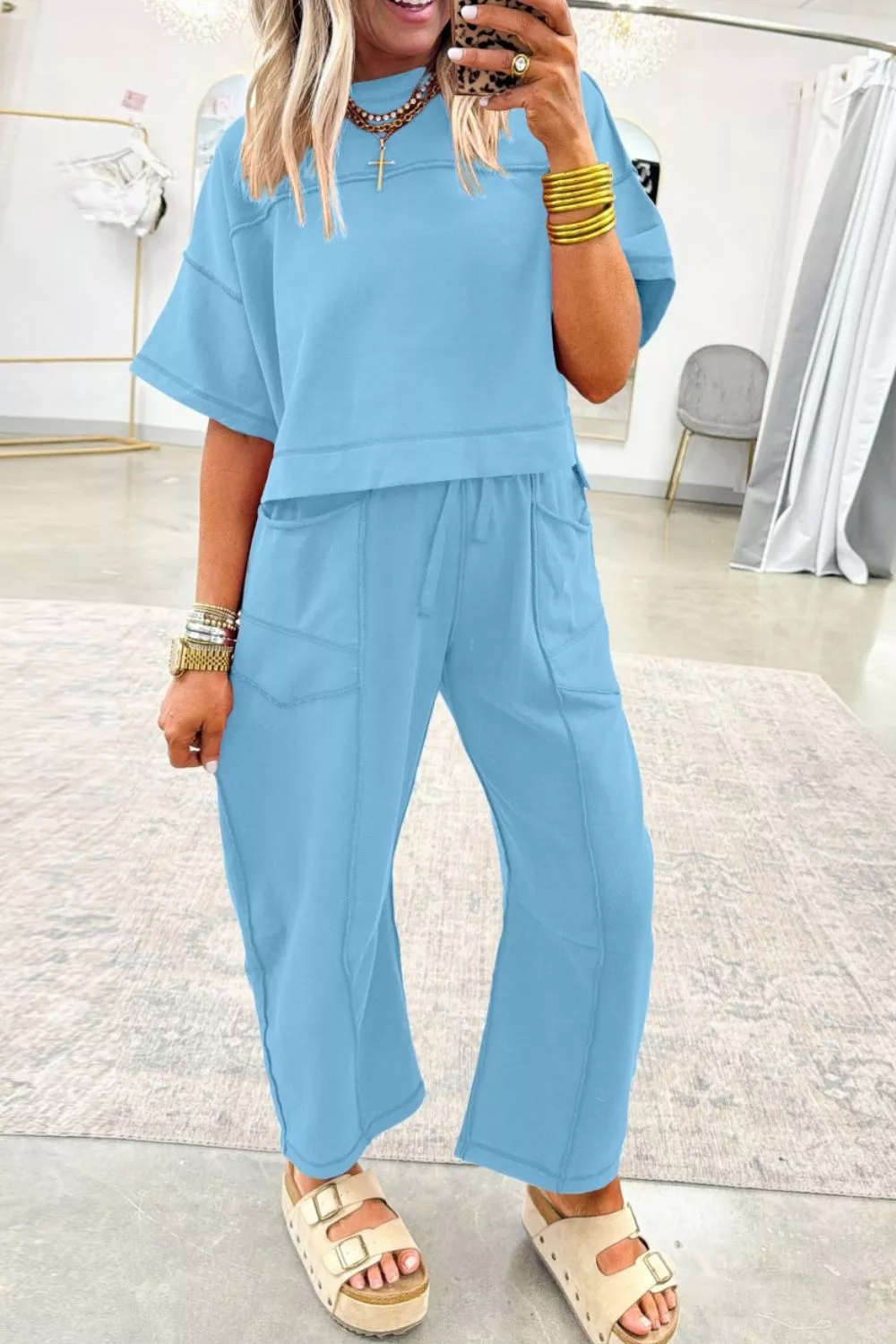 Drop Shoulder Boxy Tee and Barrel Pants Set, image 4