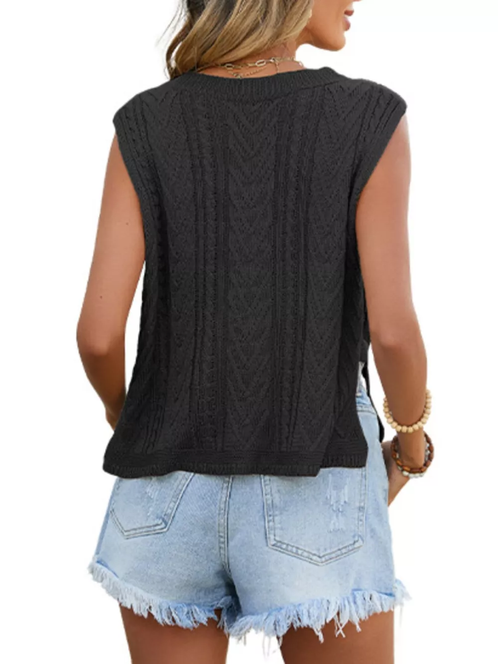 Cable Knit Round Neck Sweater Vest, image 14