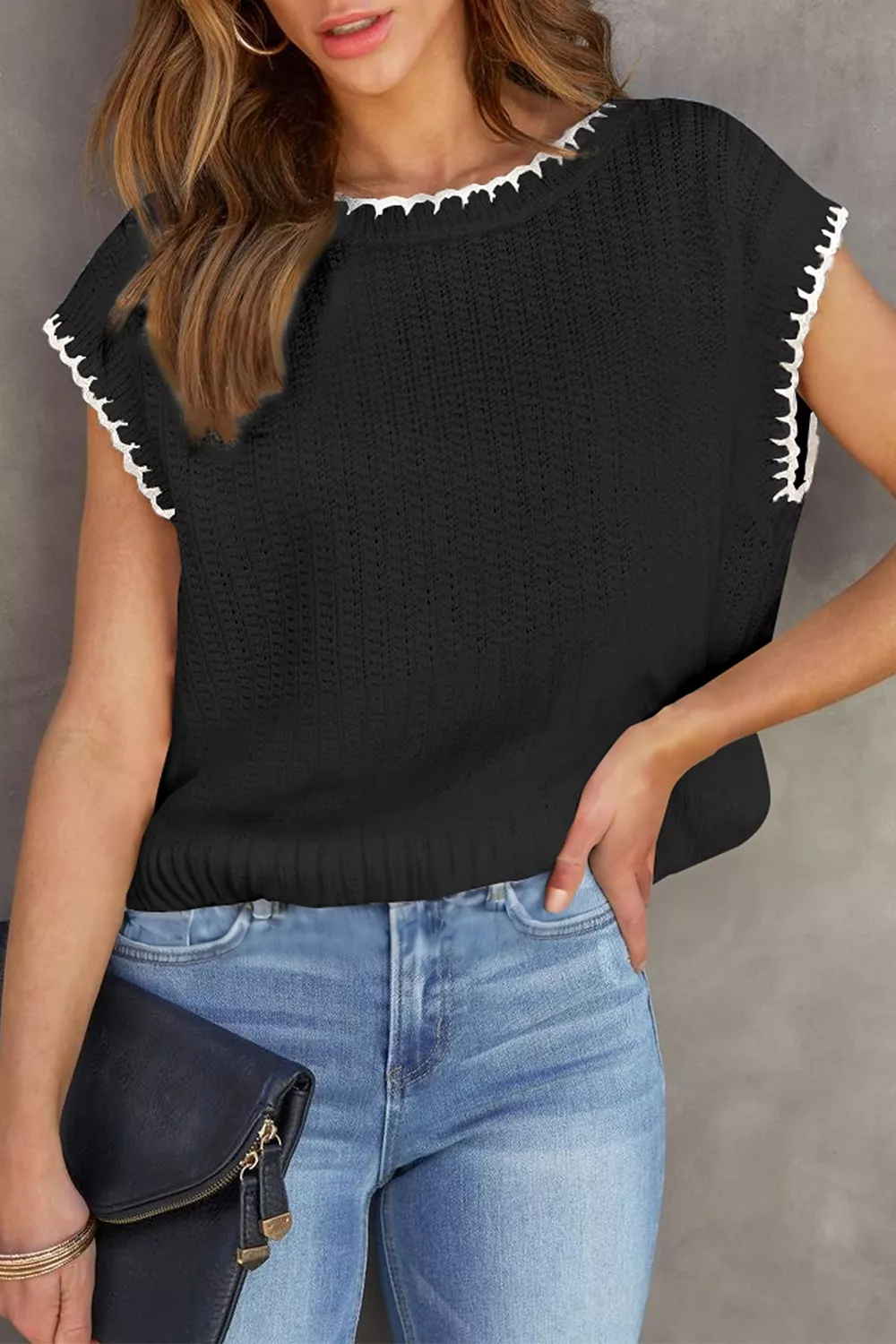 Chic Textured Knit Sleeveless Sweater Vest, image 11