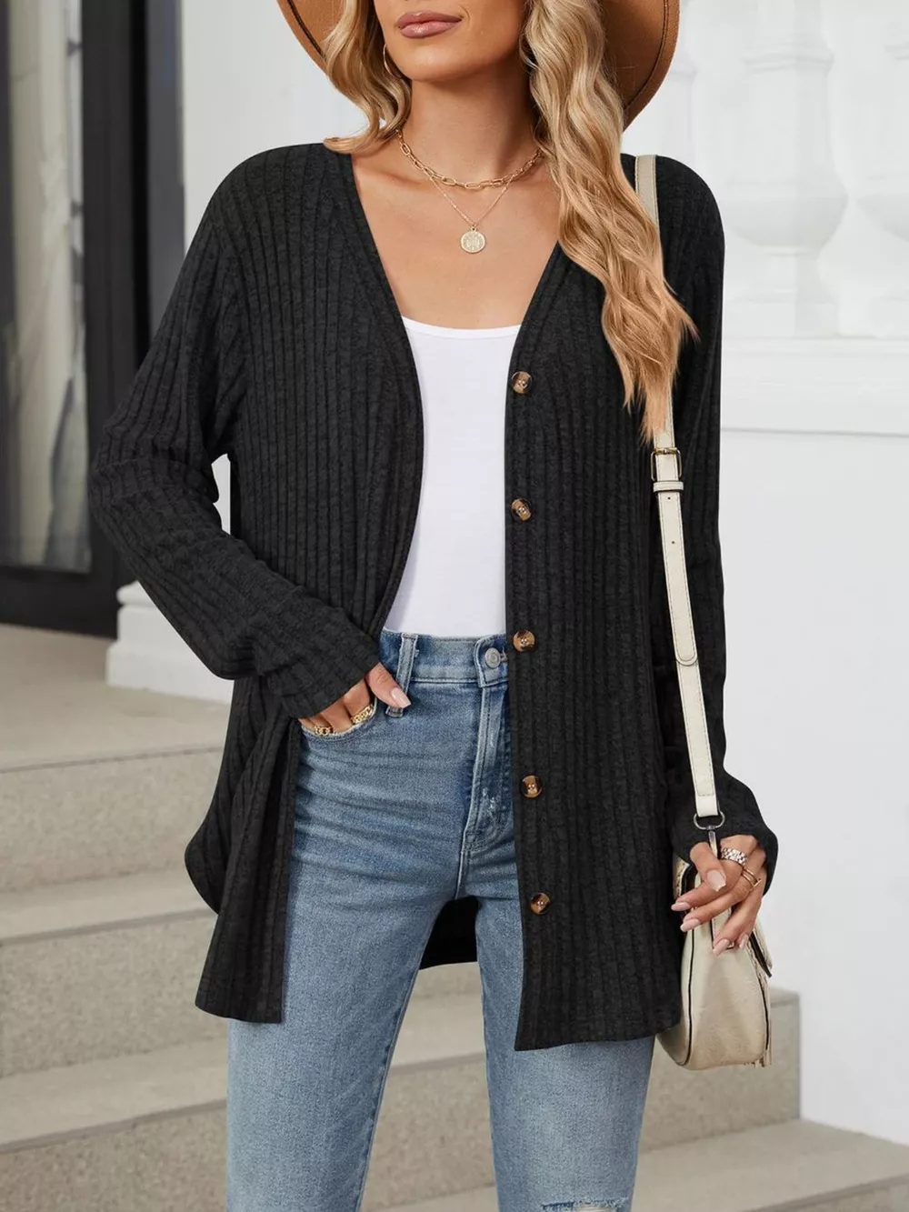 Ribbed Button-Up Cardigan, image 15