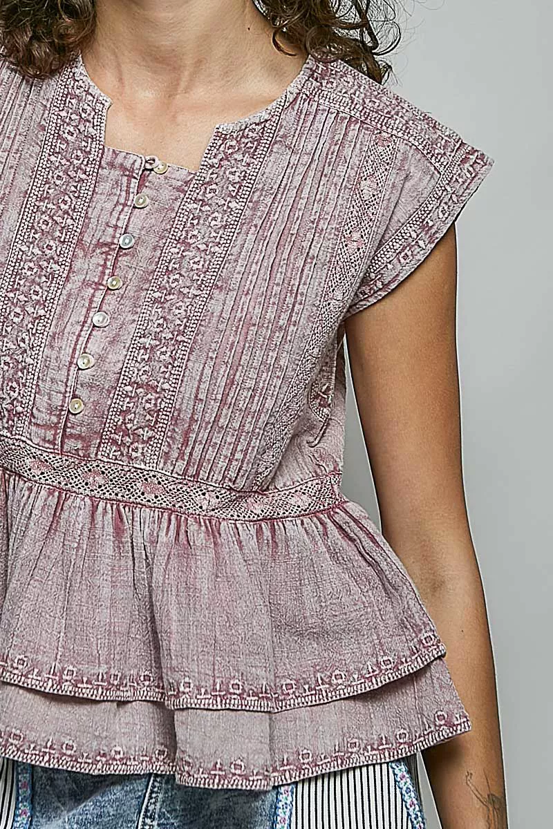 POL Eyelet Embroidery Pintuck Sleeveless Blouse, image 7