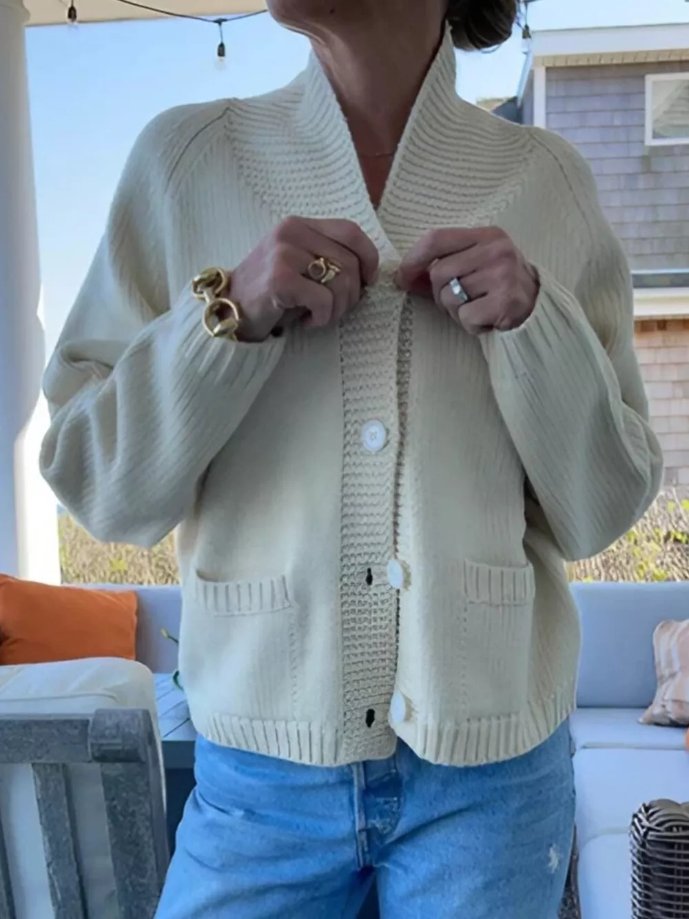 USA Flag Chunky Knit Button-Down Cardigan, image 8