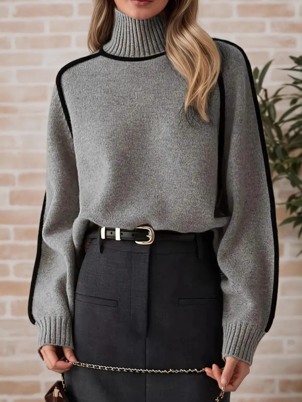 Contrast Trim Turtleneck Sweater, image 9