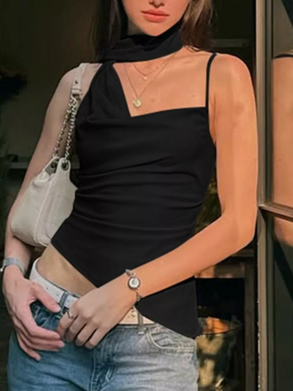 Asymmetrical Neckline Ruched Cami, image 13