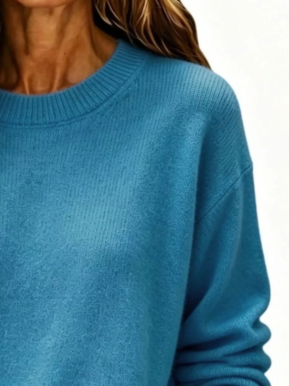 Full Size Round Neck Dropped Shoulder Sweater Plus Size, image 3