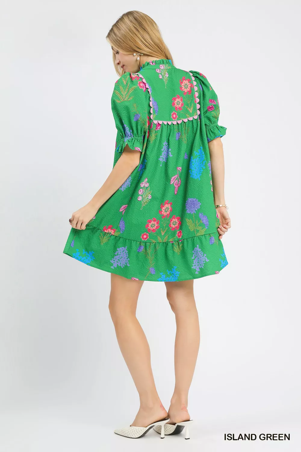 Multi Flower Print V-Neck Dress, image 3