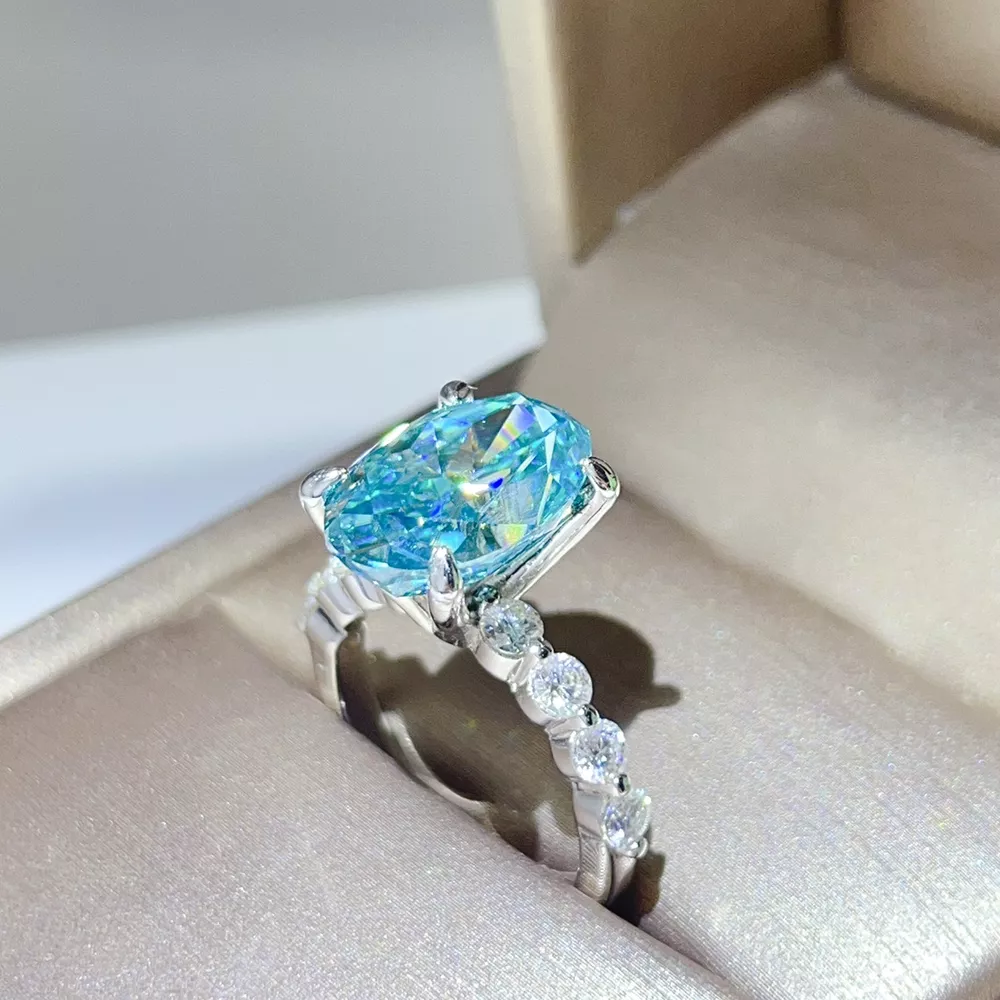 10 Carat 925 Sterling Silver Moissanite Oval Ring, image 6
