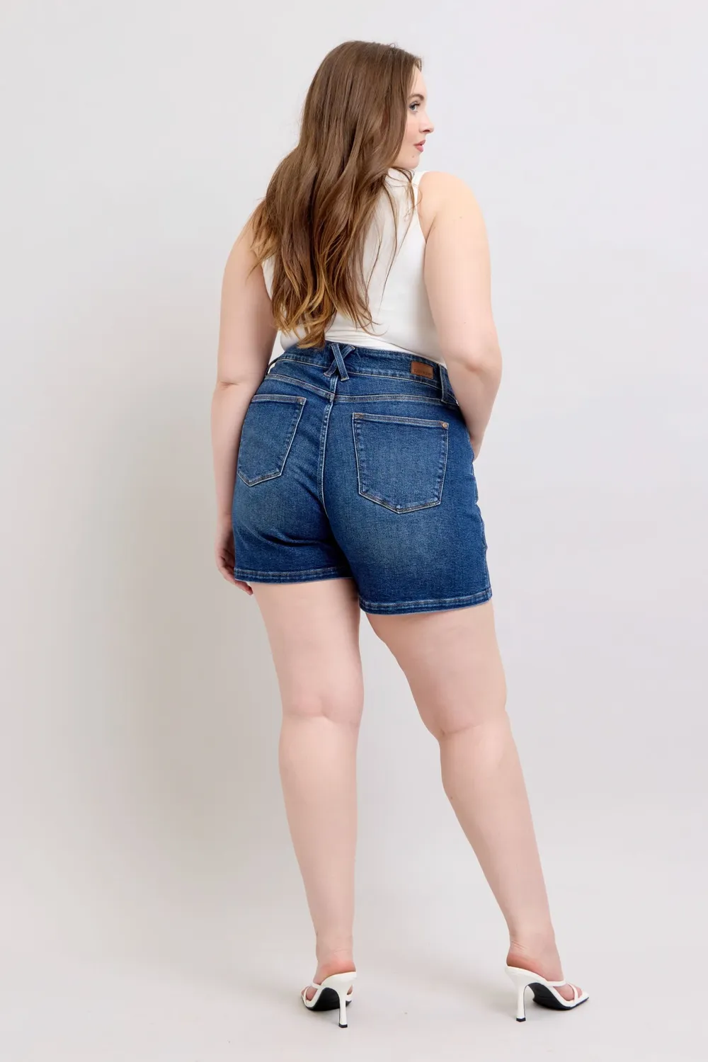 Full Size Double Button Waistband Denim Shorts Plus Size, image 15