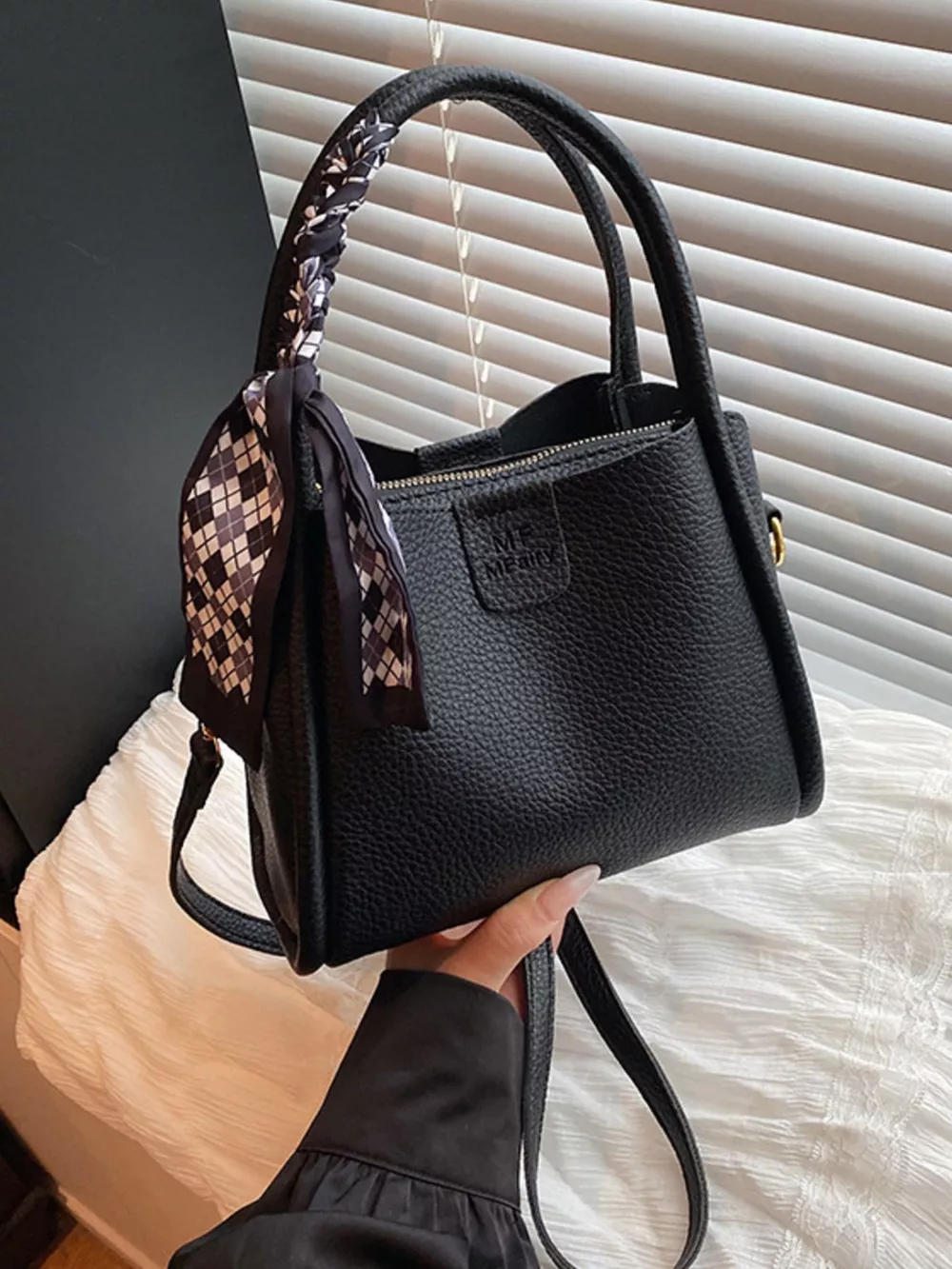 Leather Crossbody Bag with Scarf Accent, image 5