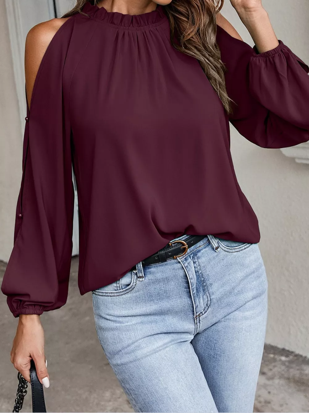 Cold Shoulder Frill Neck Blouse, image 11
