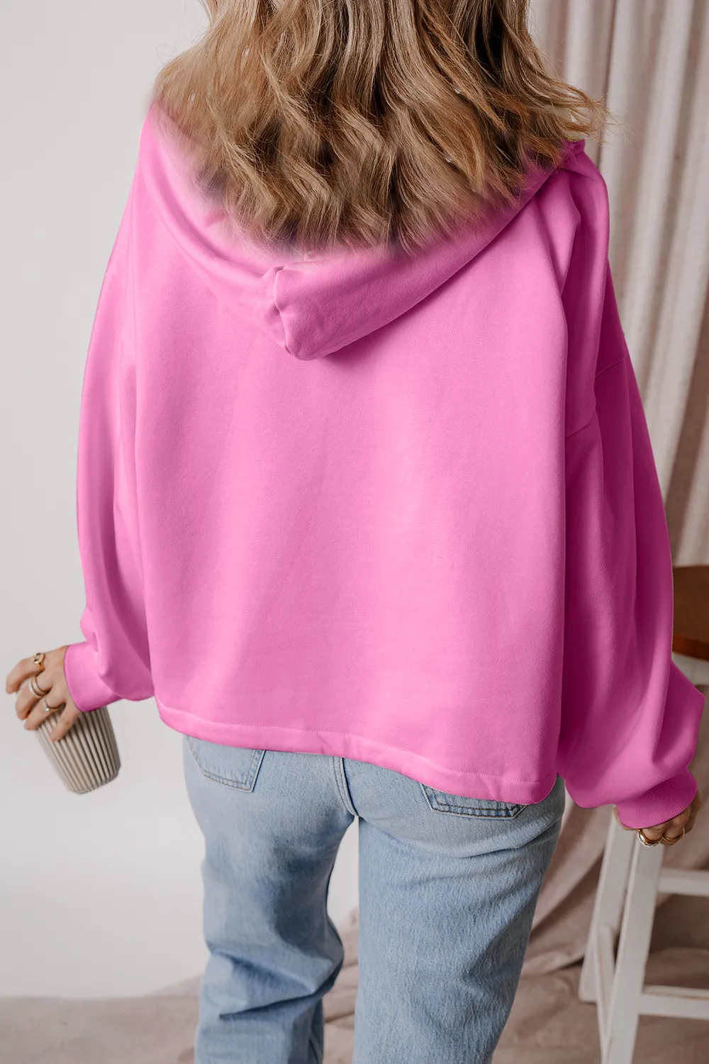 Pocketed Half Zip Dropped Shoulder Hoodie, image 24