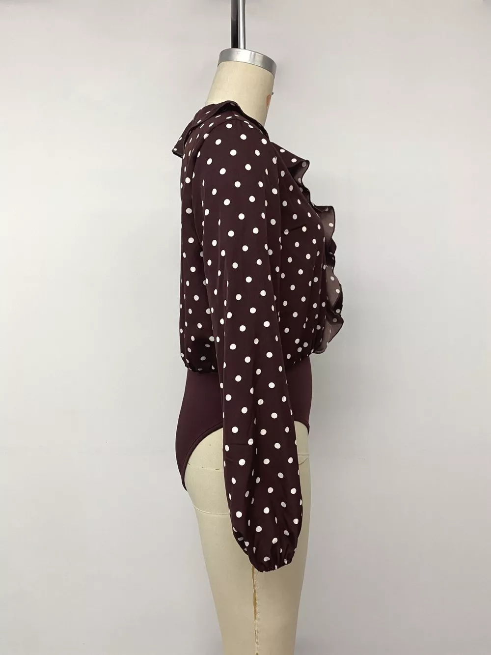 Polka Dot Ruffled V-Neck Bodysuit, image 13