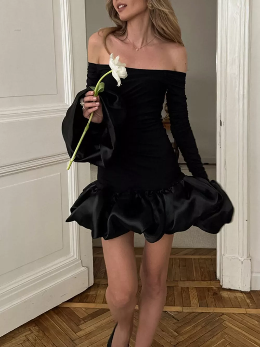 Off-Shoulder Ruffle Hem Mini Dress, image 7