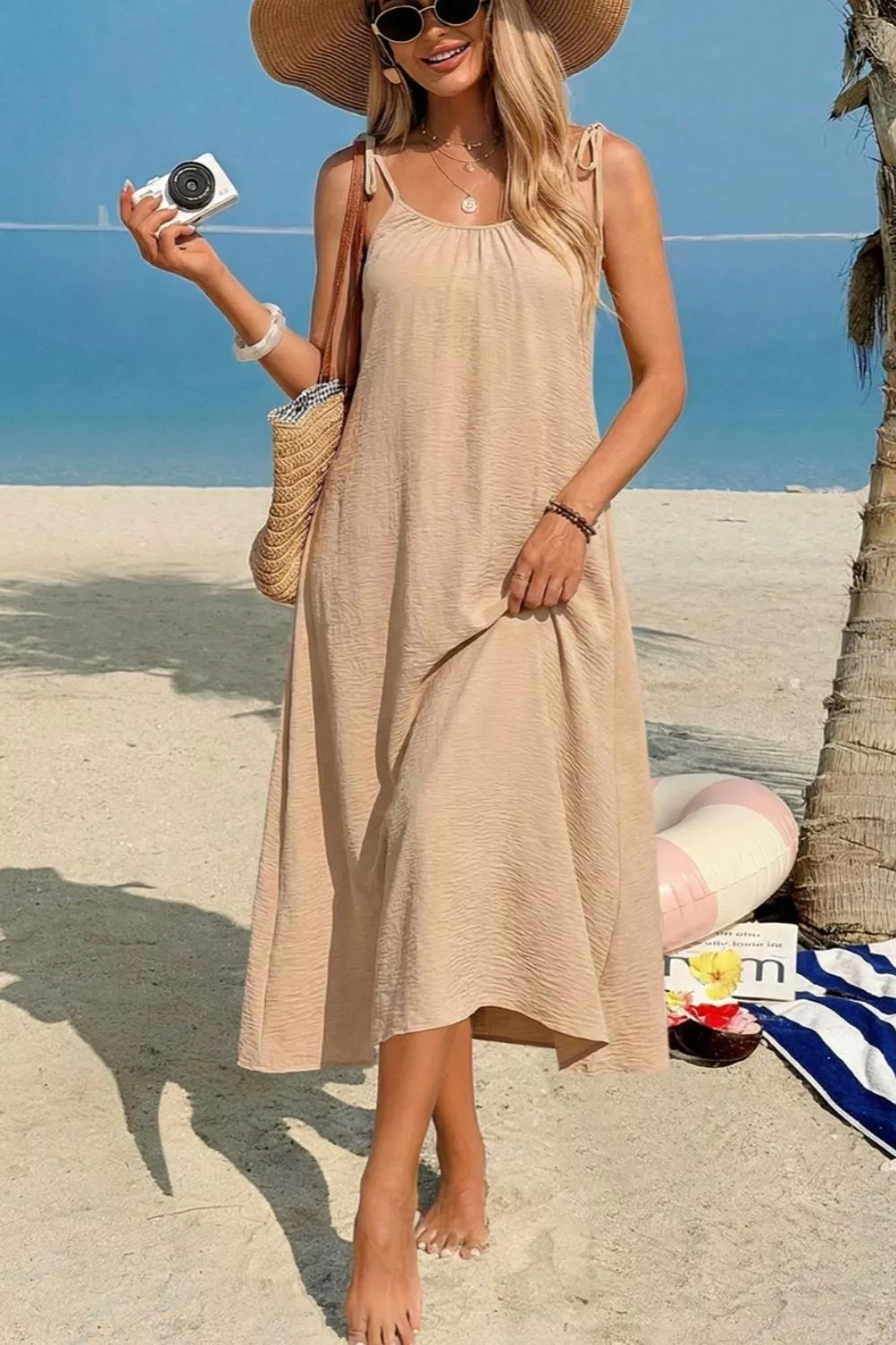 Tie-Shoulder Flowy Midi Dress, image 4
