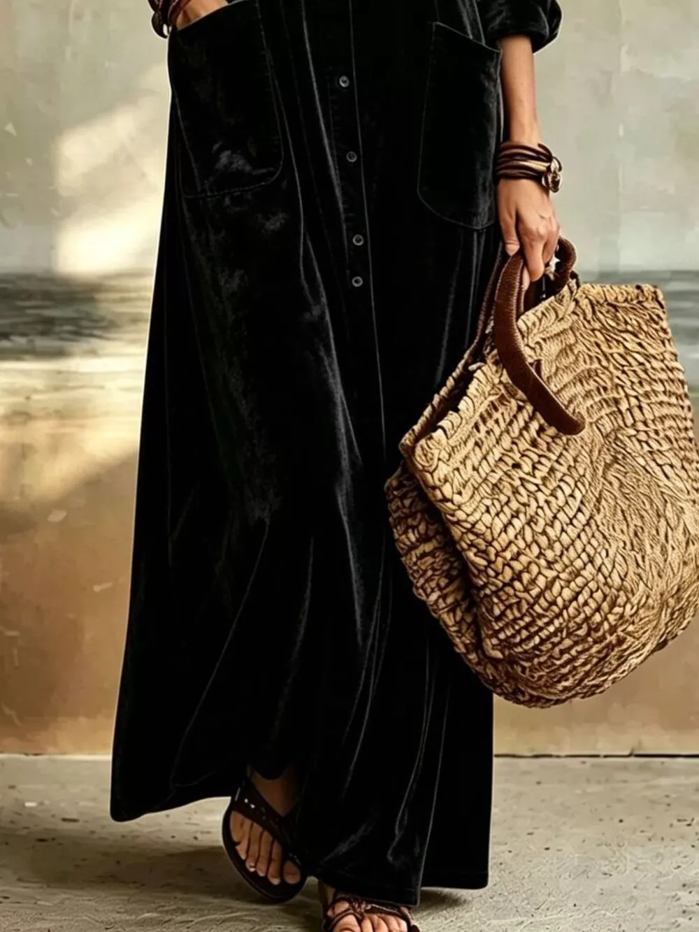 Bohemian Velvet Button-Down Maxi Dress, image 9