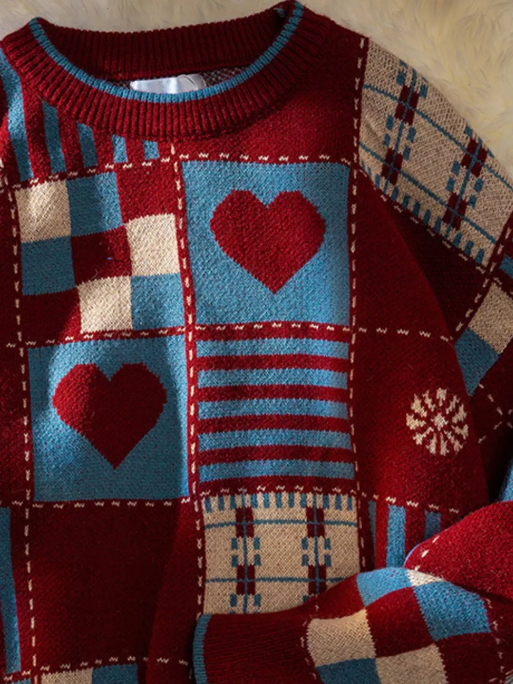 Men's Heart Pattern Checkered Sweater, image 6