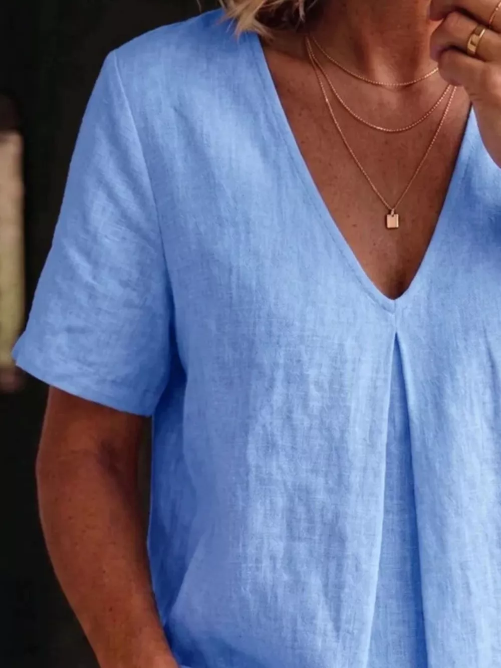 Full Size V-Neck Pleated Short Sleeve Blouse Plus Size, image 12
