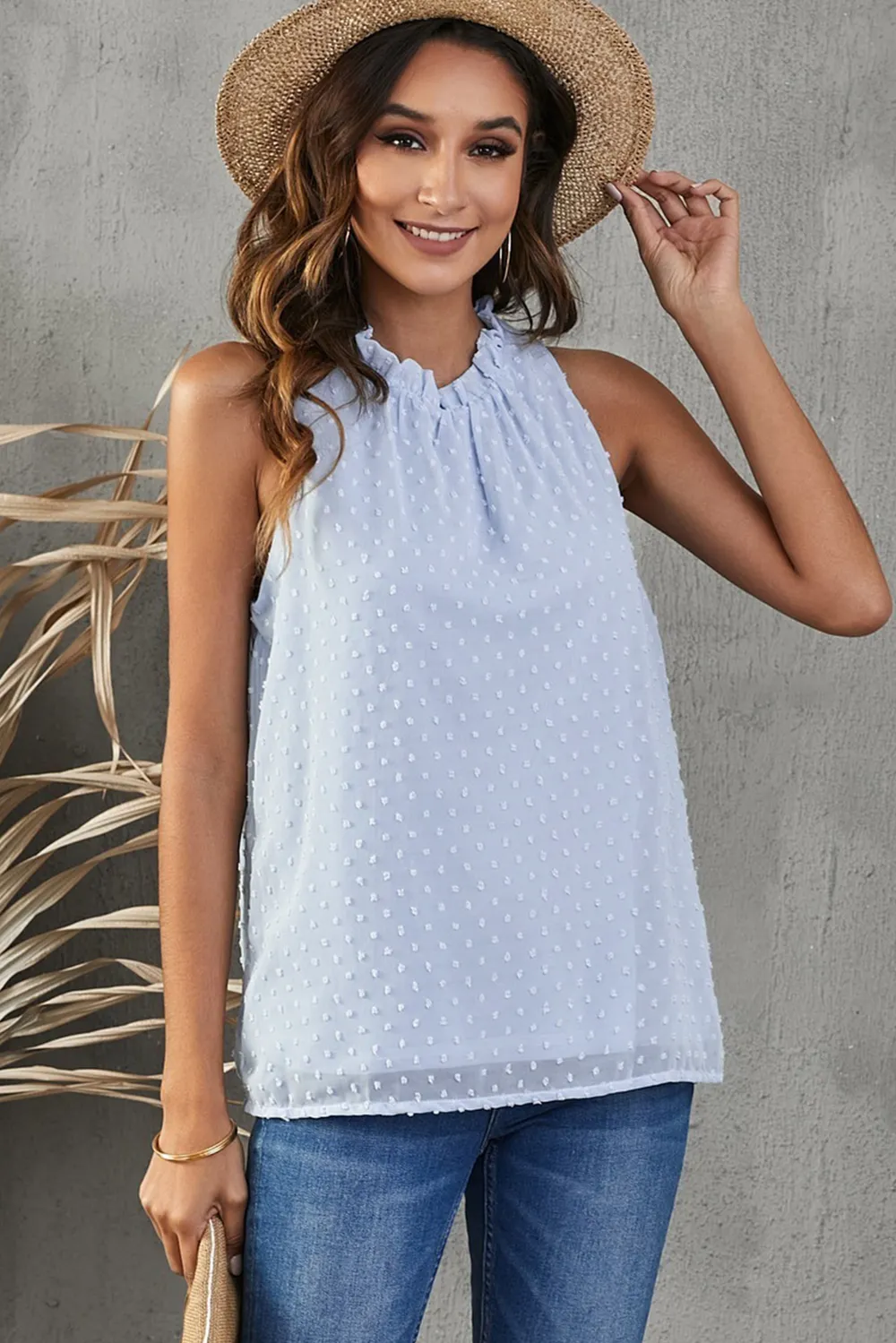Frill Swiss Dot Round Neck Tank, image 11