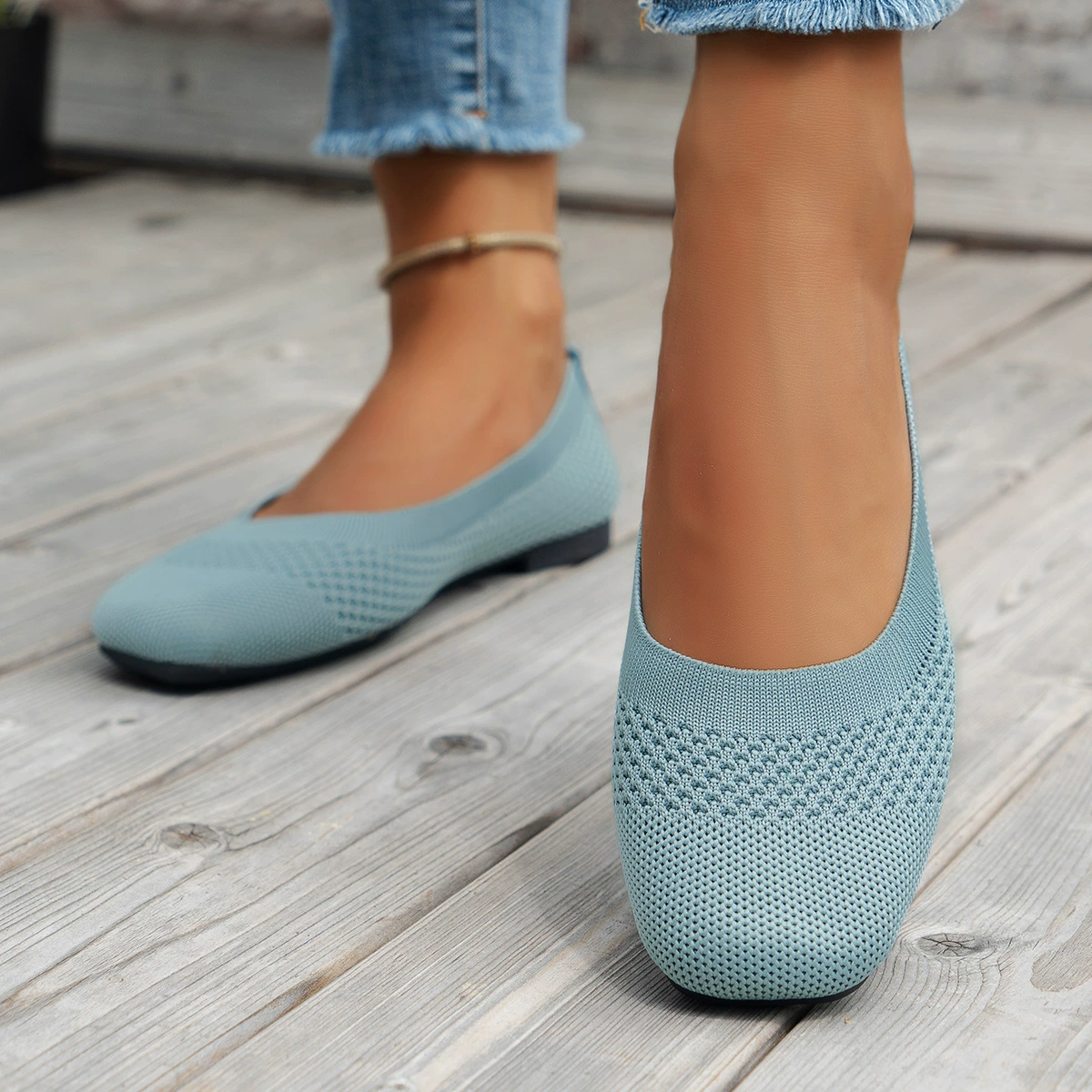 Square Toe Solid Color Mesh Slip-Ons, image 12