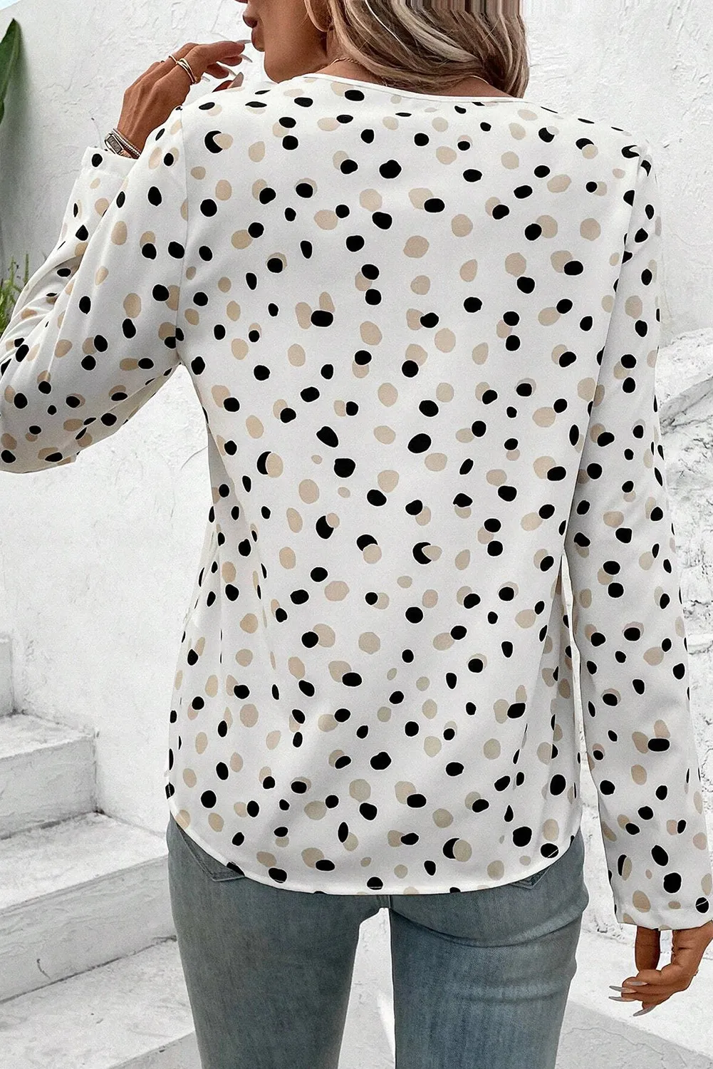 Printed V-Neck Long Sleeve Blouse, image 8