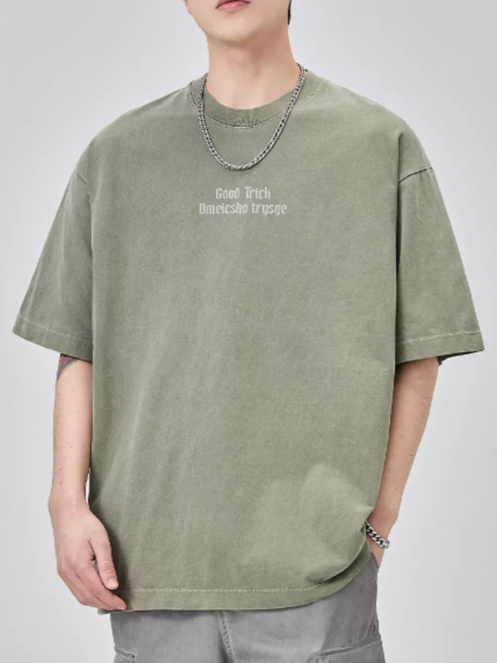 Men's Plus Size Letter Round Neck Short Sleeve T-Shirt, image 2