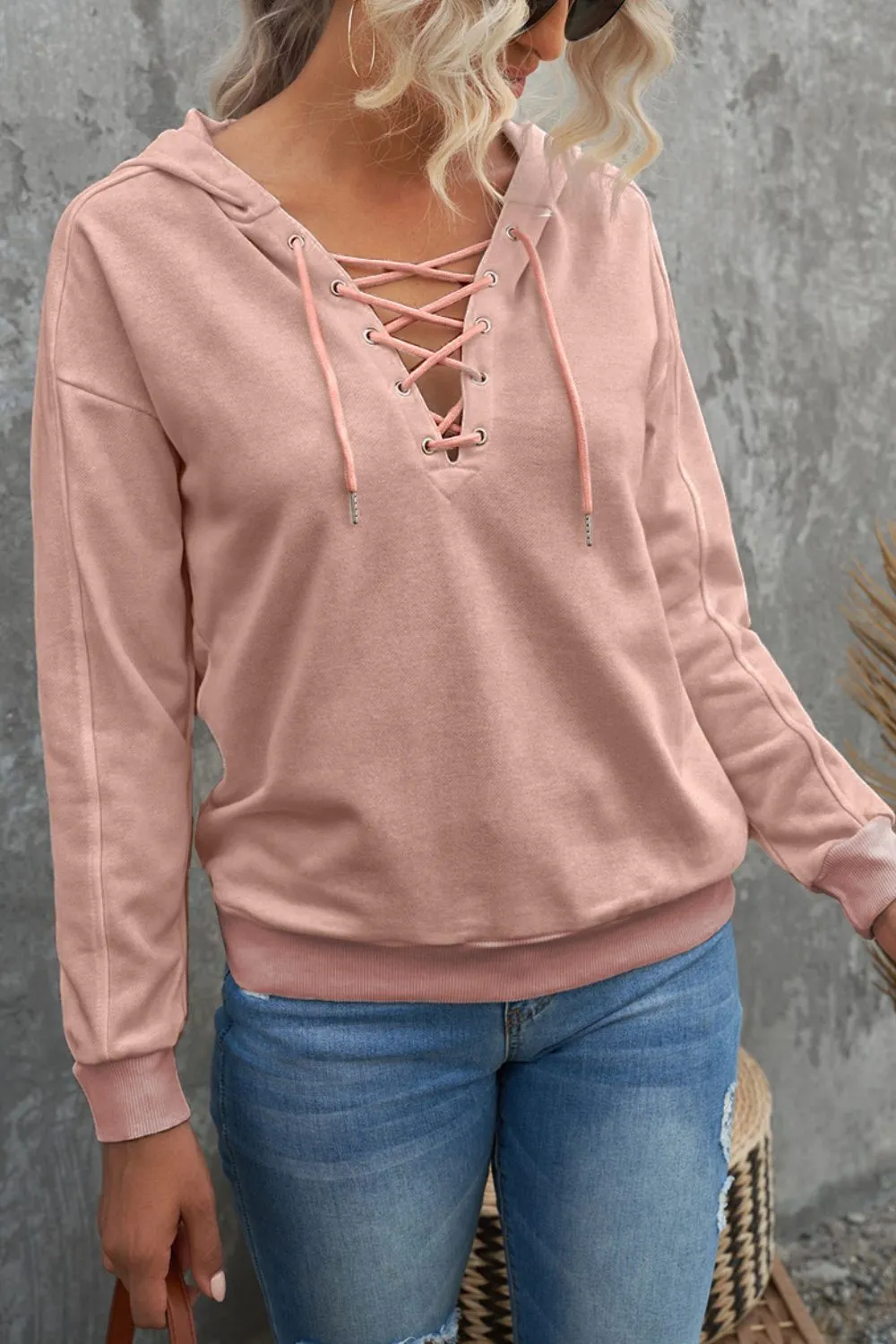 Lace Up Long Sleeve Hoodie, image 7