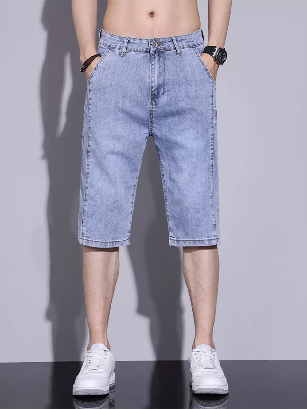 Men's Casual Washed Denim Shorts, image 4