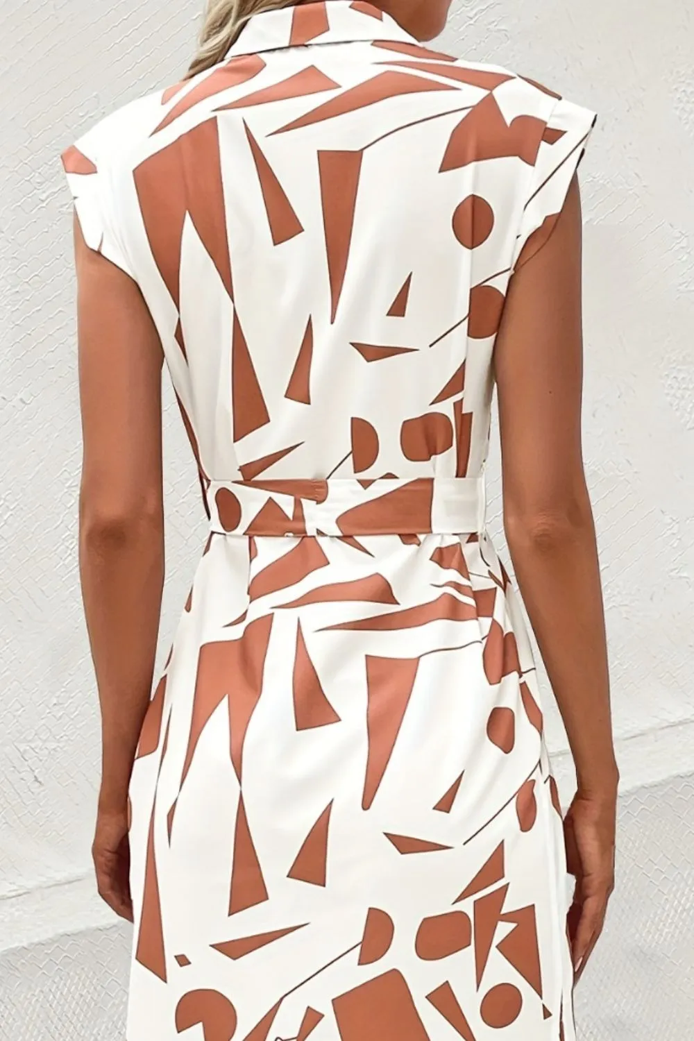 Printed Cap Sleeve Tie Waist Dress, image 3