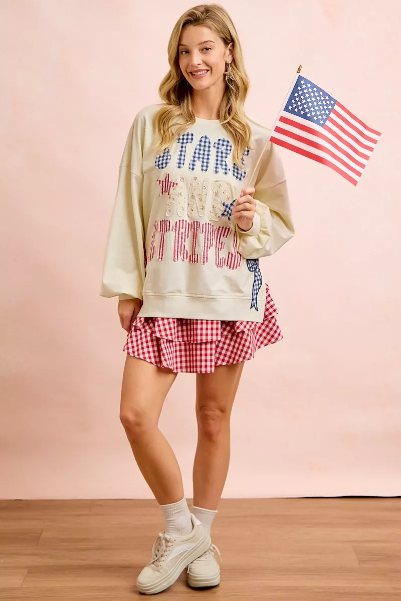 BiBi 4th Of July Stars And Stripes Patches Sweatshirt, image 12