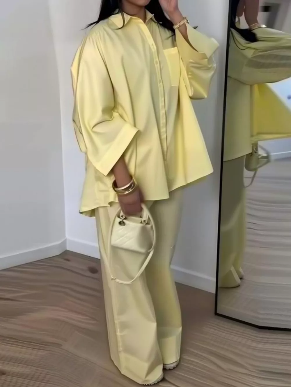 Button-Down Shirt and Wide-Leg Pants Two-Piece Set, image 7