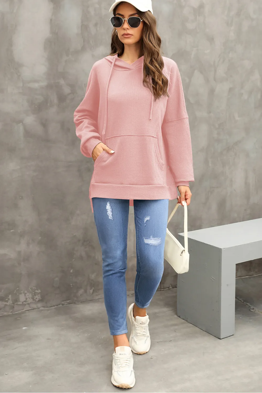 Waffle-Knit Long Sleeve Hoodie, image 17