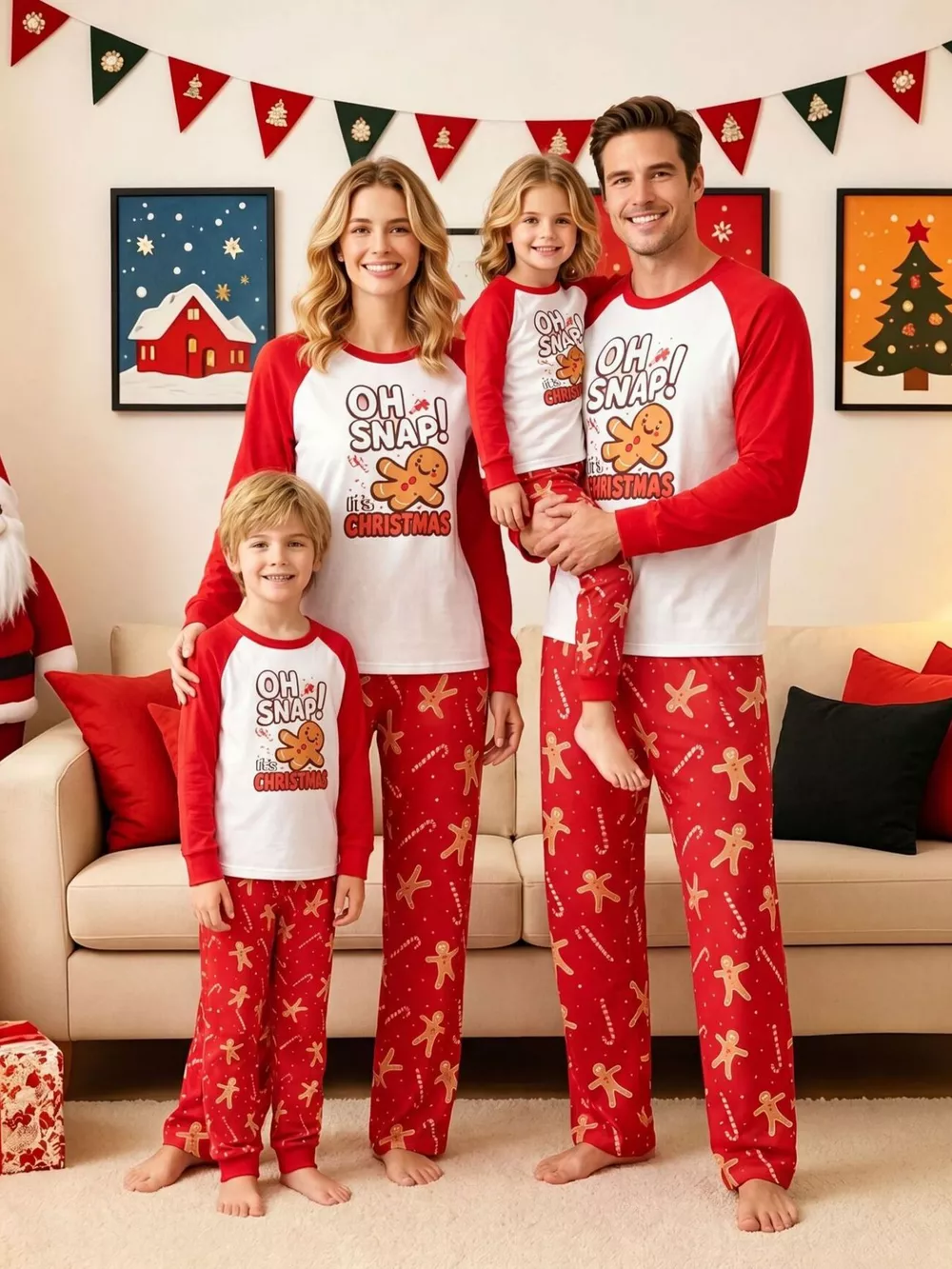 Family Matching Christmas Pajamas Set with Gingerbread Man Print, image 7