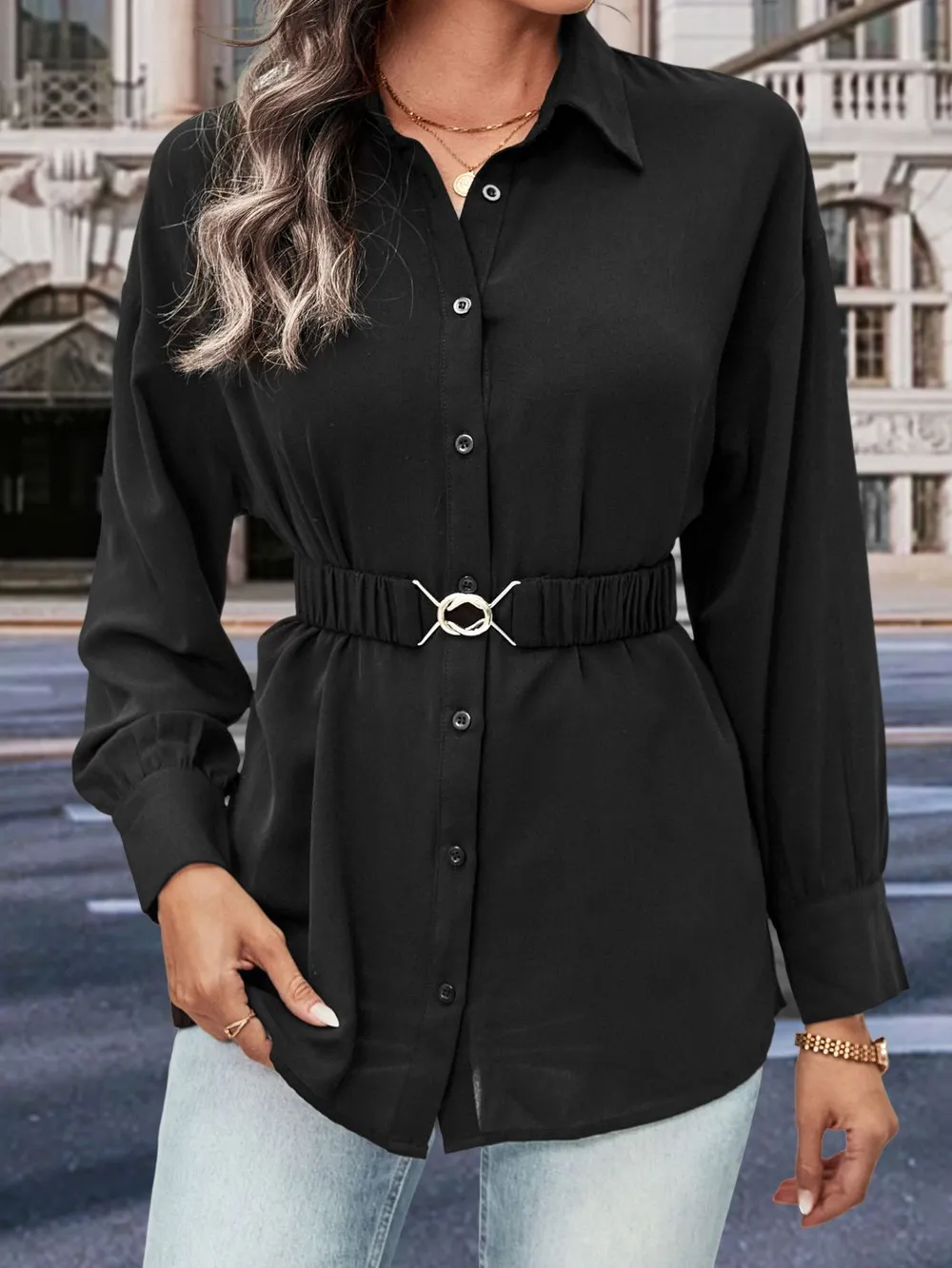 Collared Neck Button Down Long Sleeve Shirt, image 5