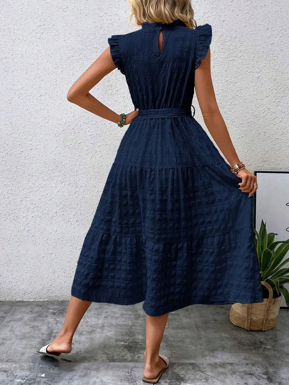 Tied Ruffled Cap Sleeve Midi Dress, image 27