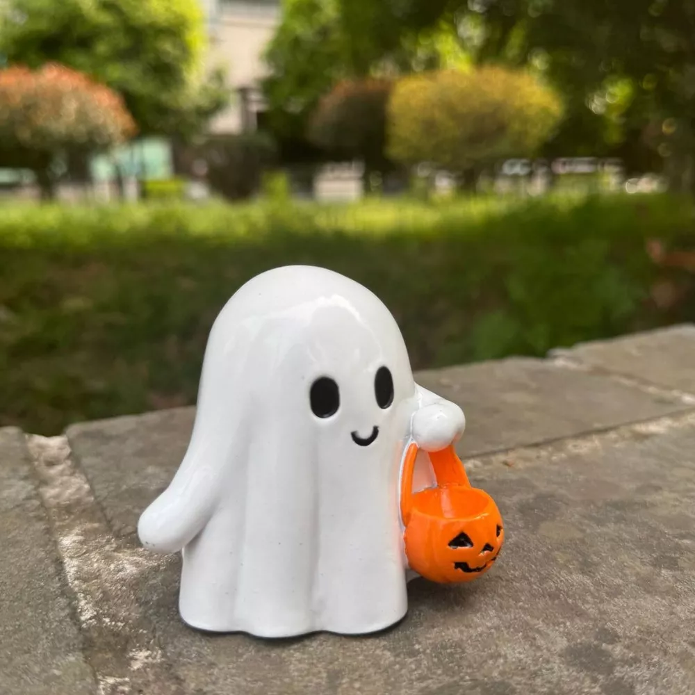 Halloween Ghost Ornament with Pumpkin Basket, image 5