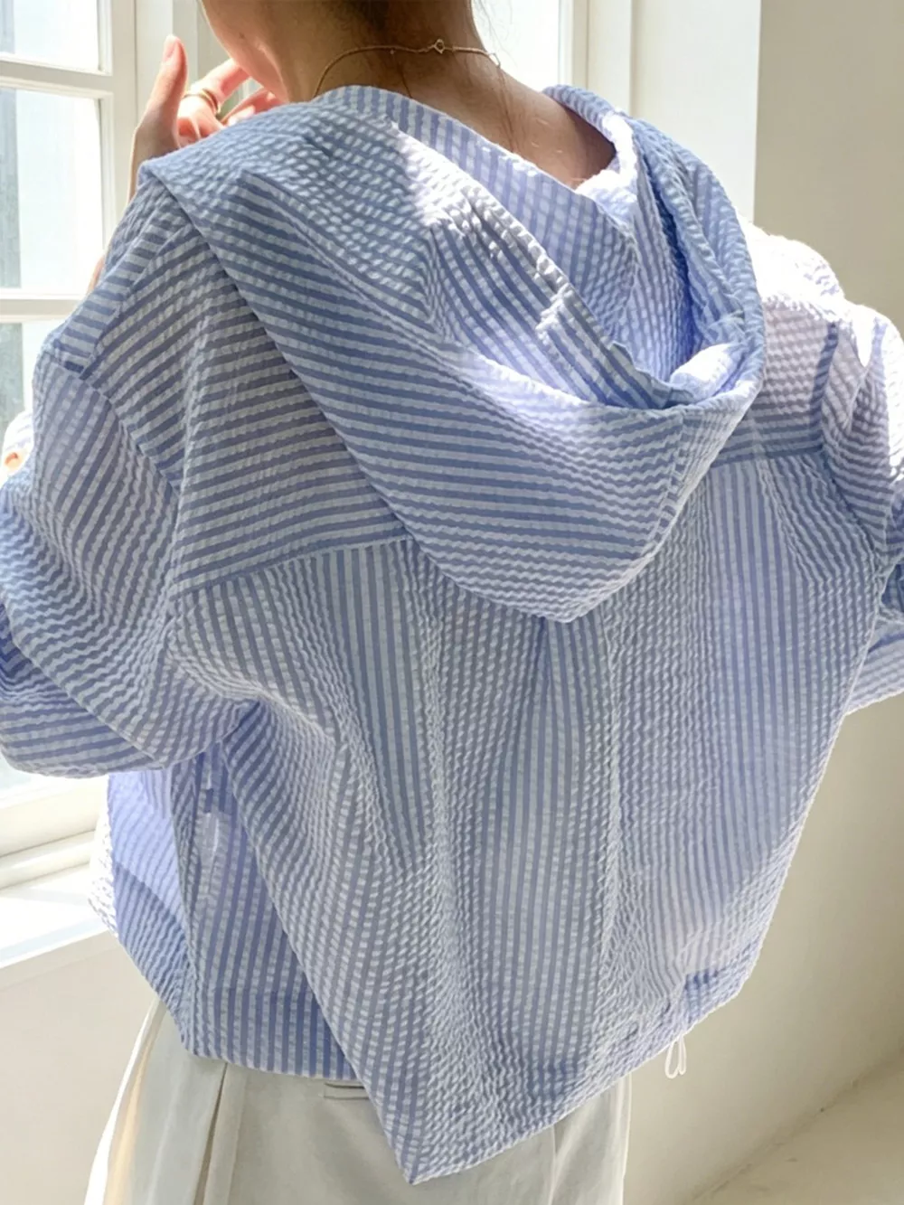 Striped Hooded Shirt with Drawstring Detail, image 3