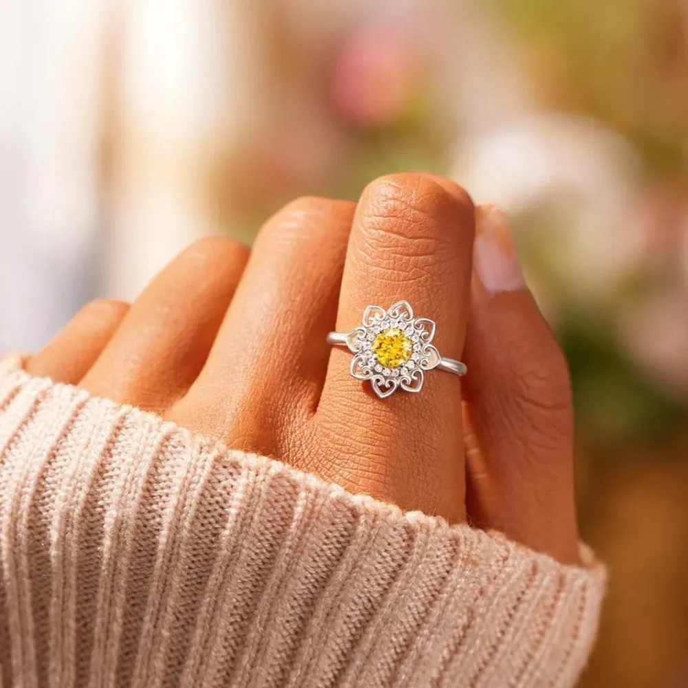 Flower Shape Zircon Platinum-Plated 925 Sterling Silver Ring, image 6