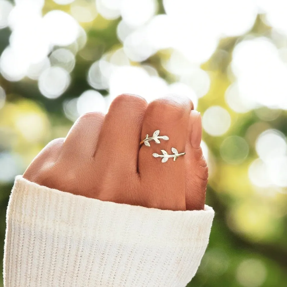 925 Sterling Silver Zircon Leaf Shape Ring, image 5