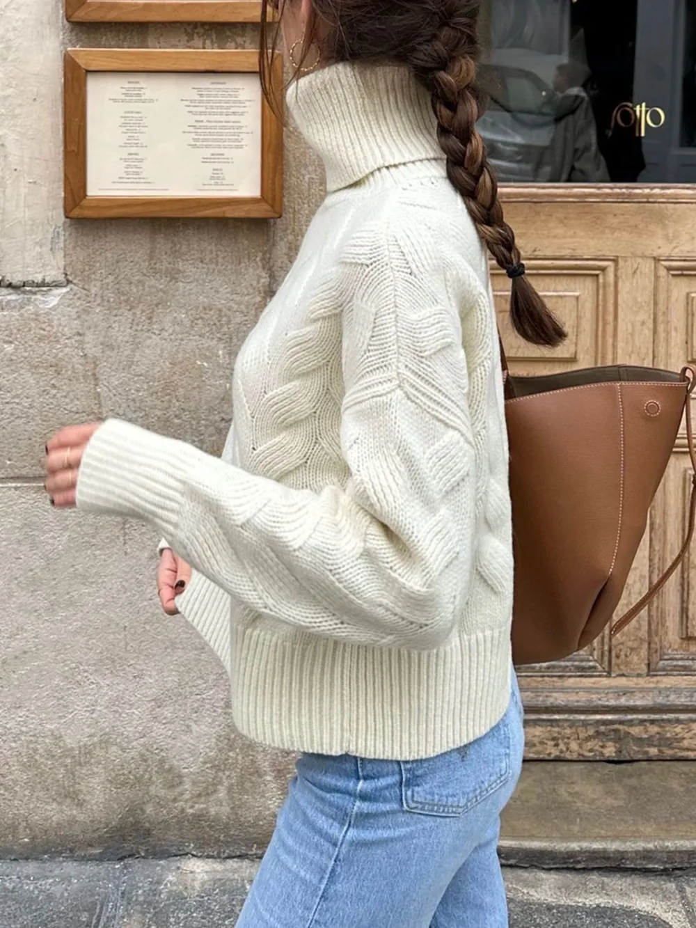 Ribbed Hem Turtleneck Long Sleeve Sweater, image 5