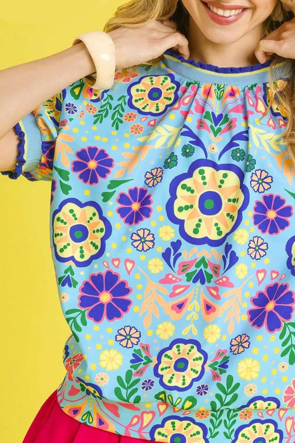 Retro Floral Puff Sleeve Top