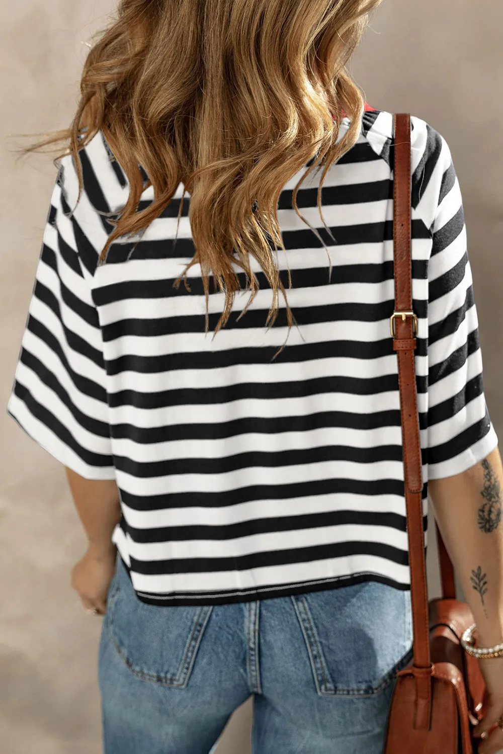 Striped Round Neck Raglan Sleeve T-Shirt, image 3
