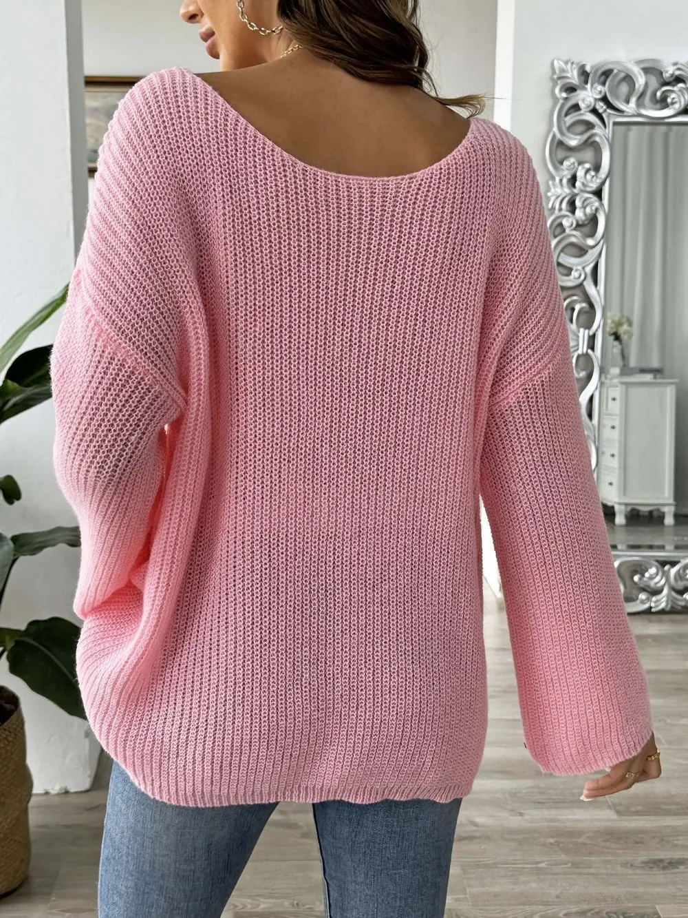 Heart Boat Neck Dropped Shoulder Sweater, image 15