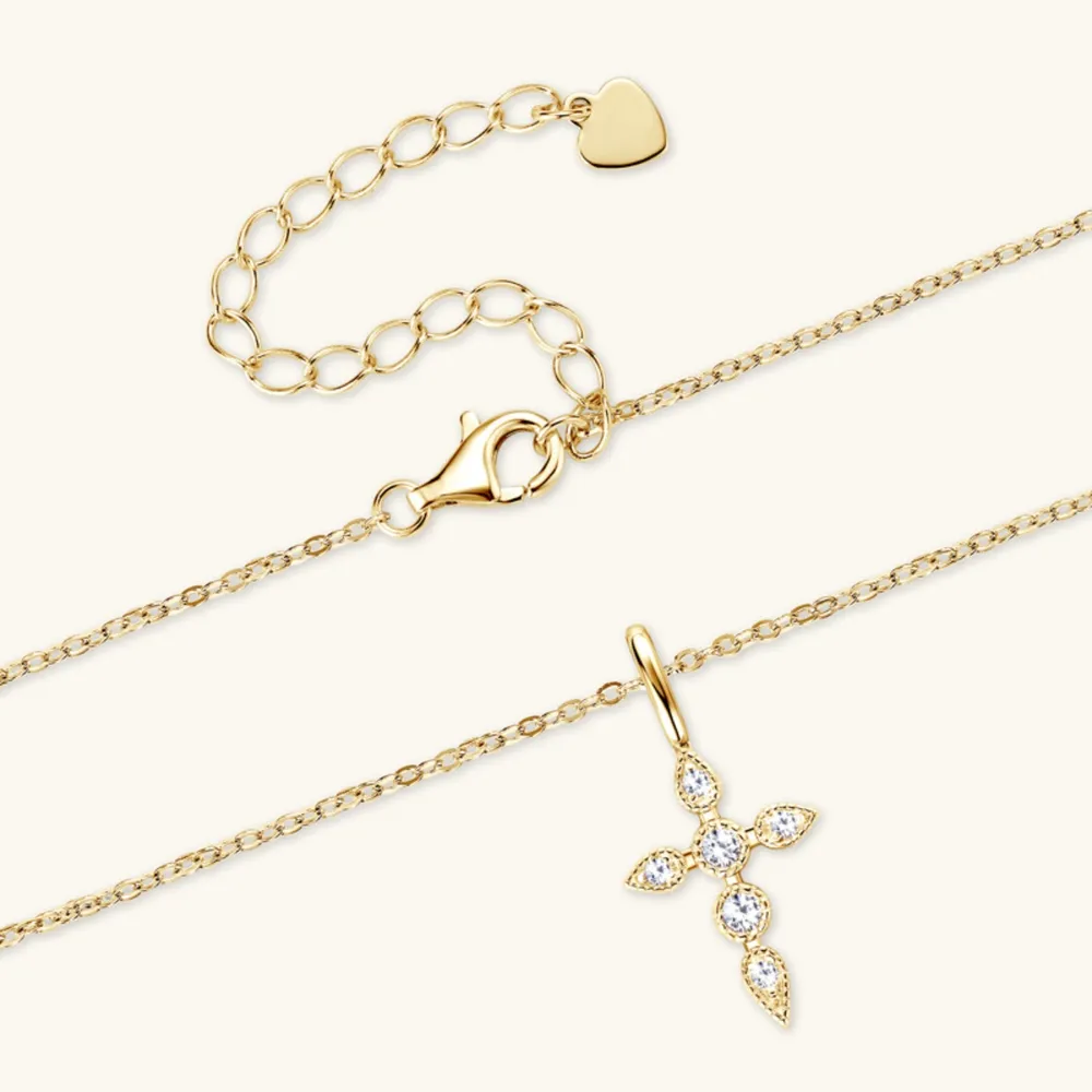 925 Sterling Silver Moissanite Cross Pendant Necklace, image 4