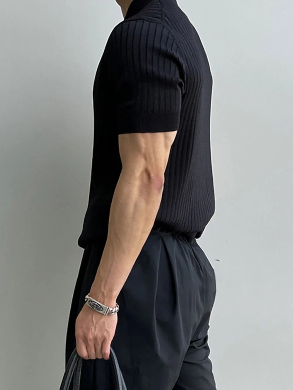 Men's Full Size Ribbed Knit Short Sleeve Polo Plus Size, image 3