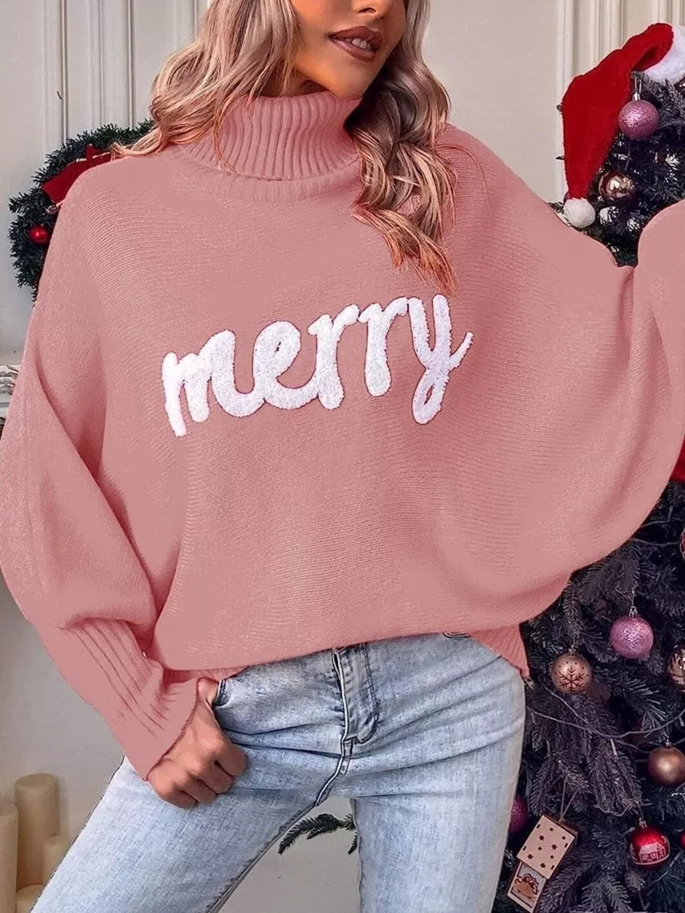 Merry Turtleneck Long Sleeve Christmas Sweater, image 12
